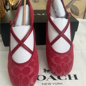 Coach Women's Red Phoebe Signature Flats size 9 New in Box